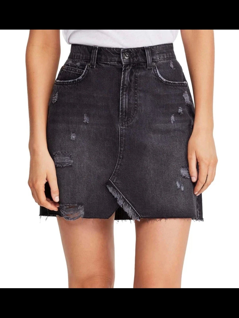 wild fable Black Distressed Denim Mini Skirt